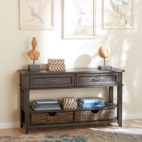 Liberty Furniture Mill Creek - 2 Drawer Sofa Table - Dark Brown | Meri Furniture