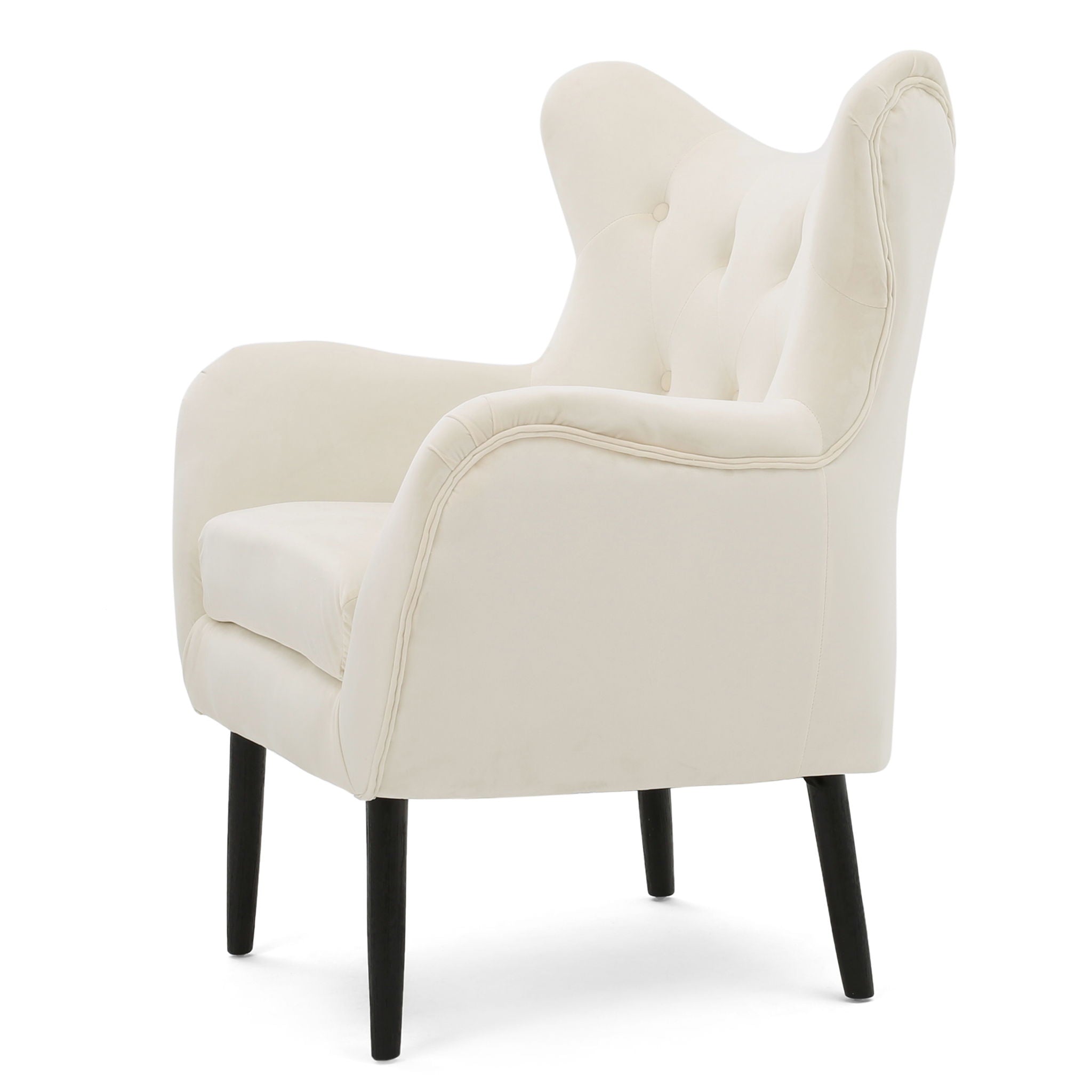 Style Velvet Arm Chair With Wingback And Flared Arms - Ivory