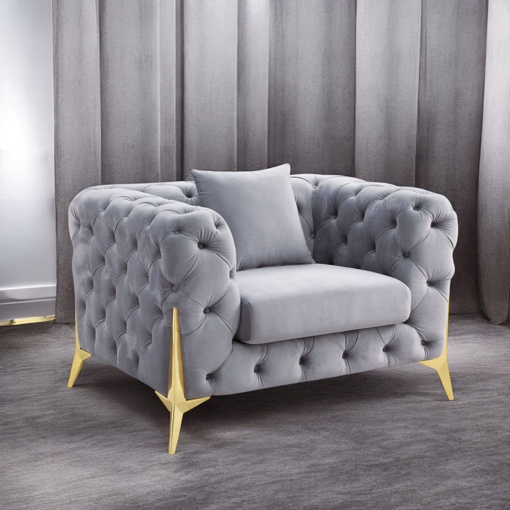 Jelanea - Chair With Pillow - Gray Velvet & Gold