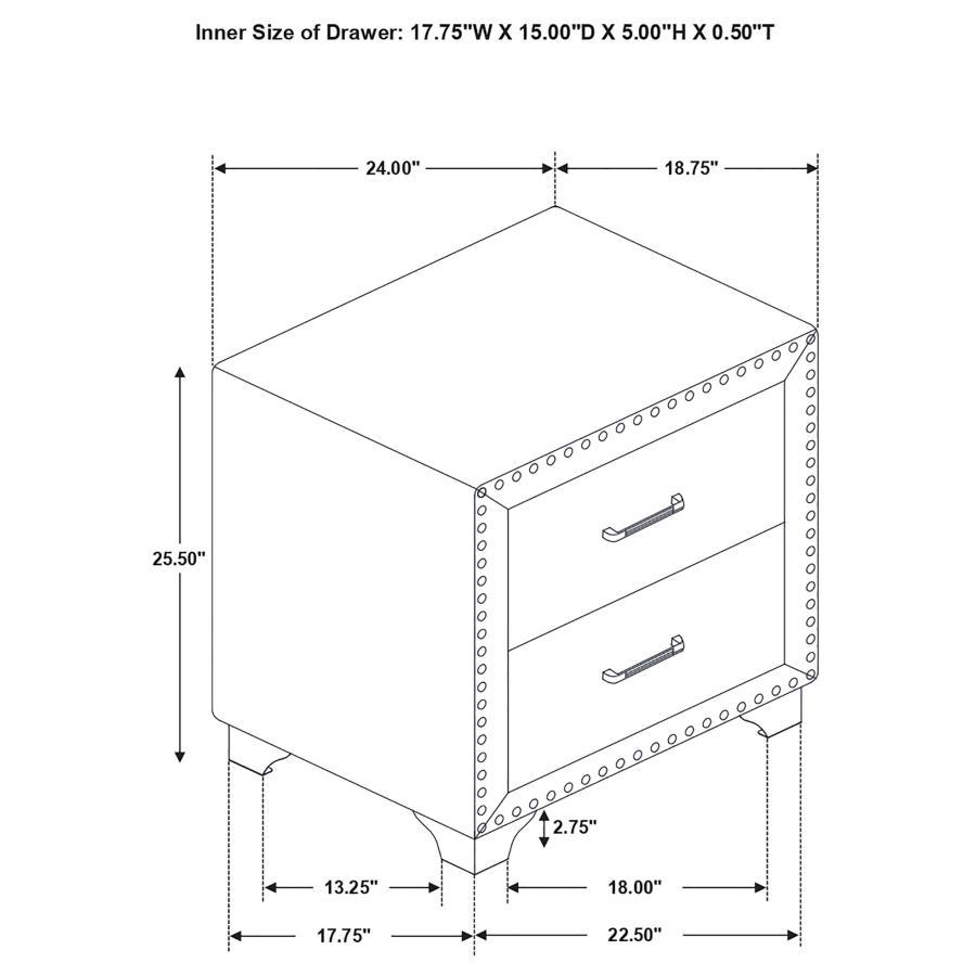 Coaster Fine Furniture Melody - Upholstered 2-Drawer Nightstand | Meri Furniture