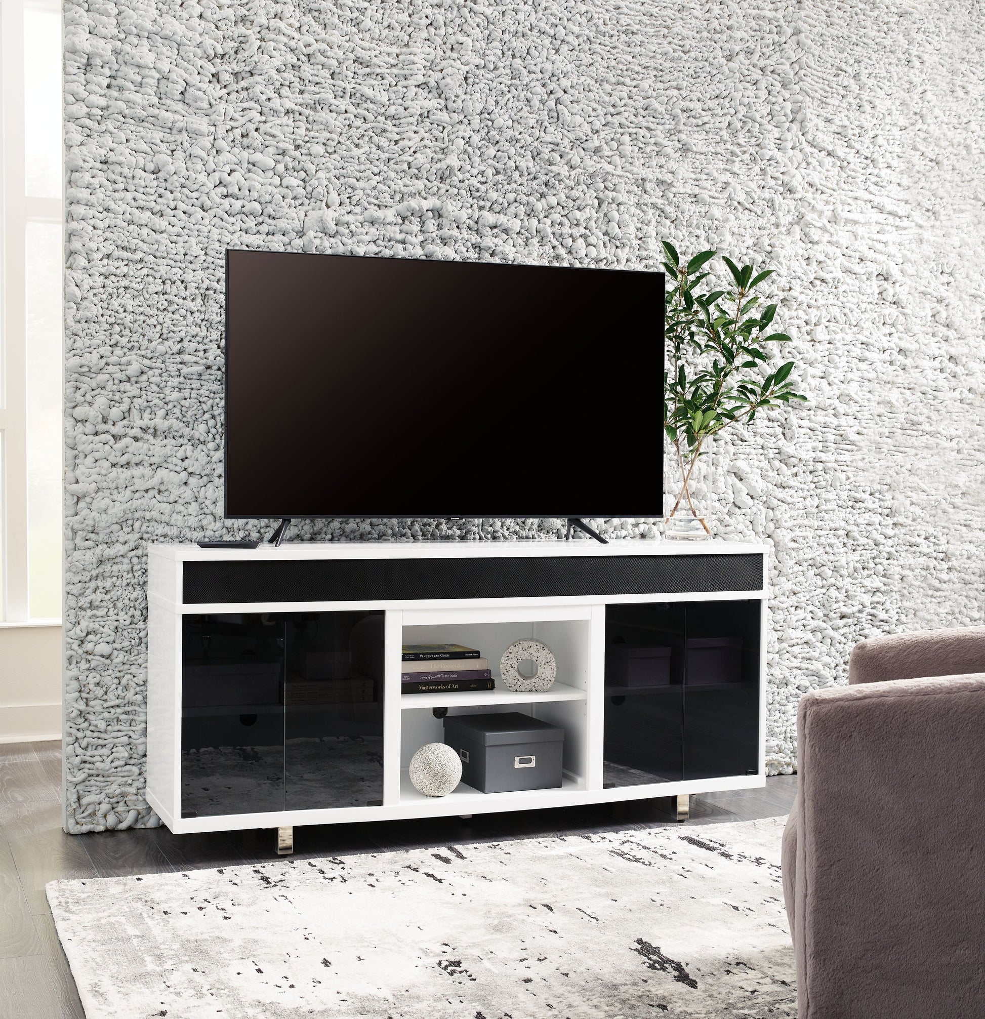 Signature Design by Ashley® Gardoni - White / Black - XL TV Stand With Fireplace Option | Meri Furniture