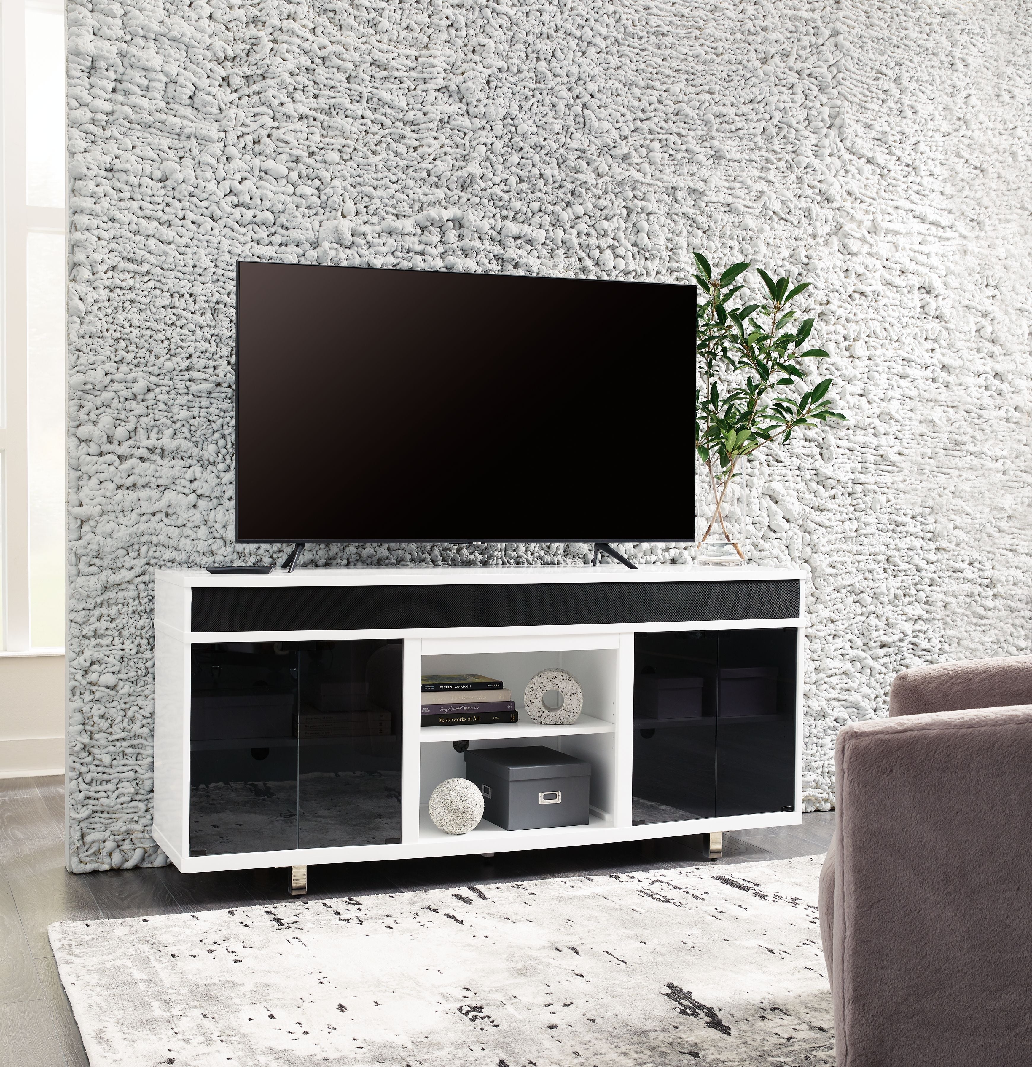 Signature Design by Ashley® Gardoni - White / Black - XL TV Stand With Fireplace Option | Meri Furniture