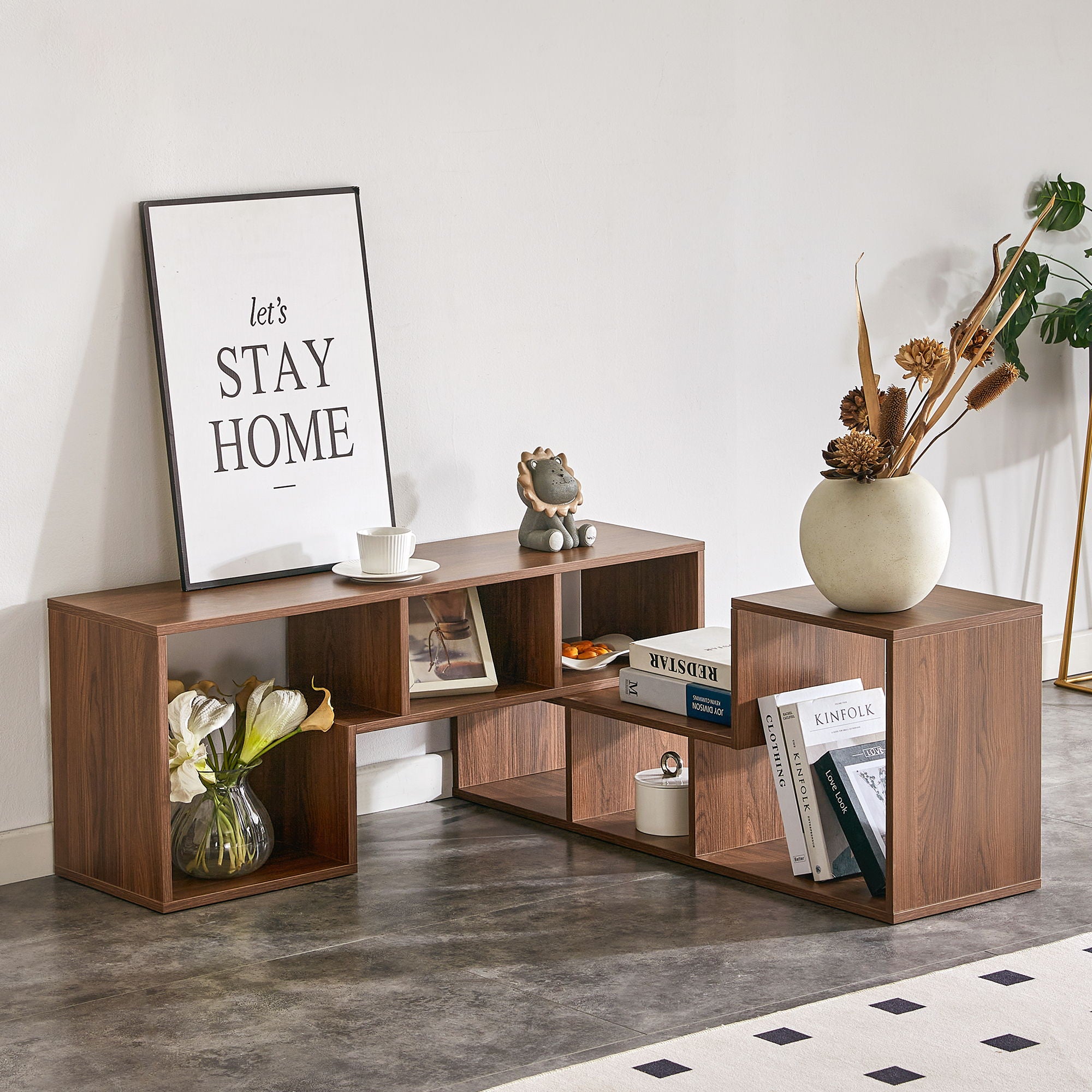 Minimalist Cube TV Stand With Adjustable Open Storage Shelves