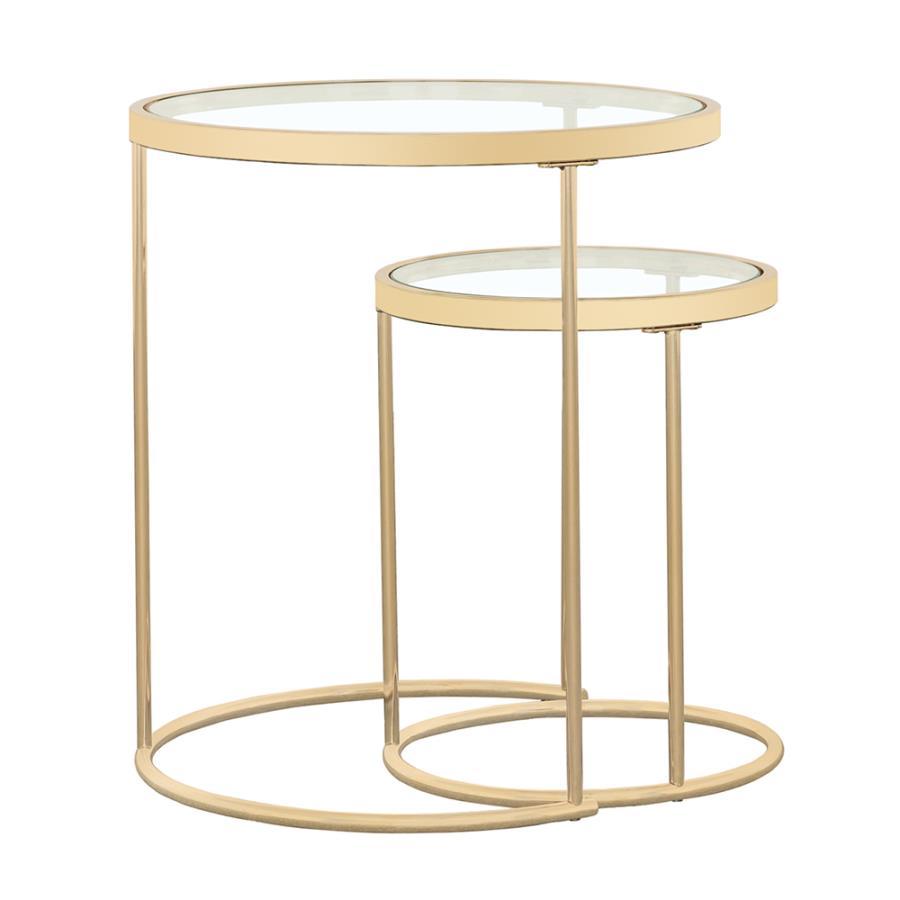 Coaster Fine Furniture Maylin - 2 Piece Round Glass Top Nesting Table Set - Gold | Meri Furniture