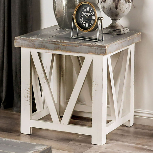 Furniture of America Halton Hills - End Table - Vintage Ivory / Weathered Gray | Meri Furniture