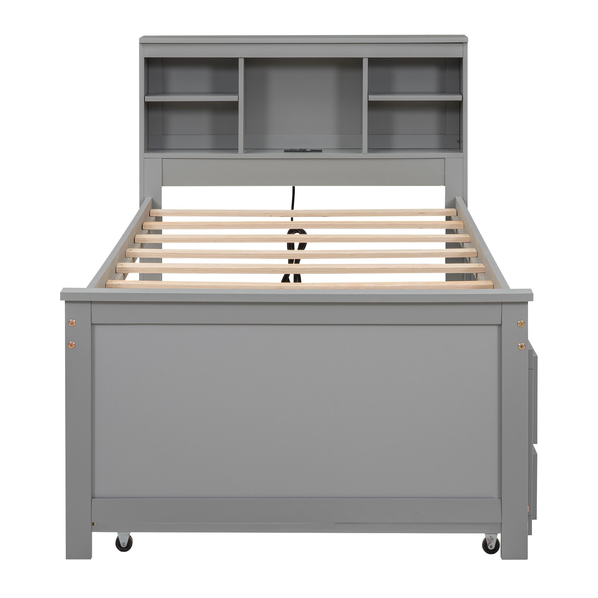 Platform Bed With Storage Headboard, USB, Trundle And 3 Drawers