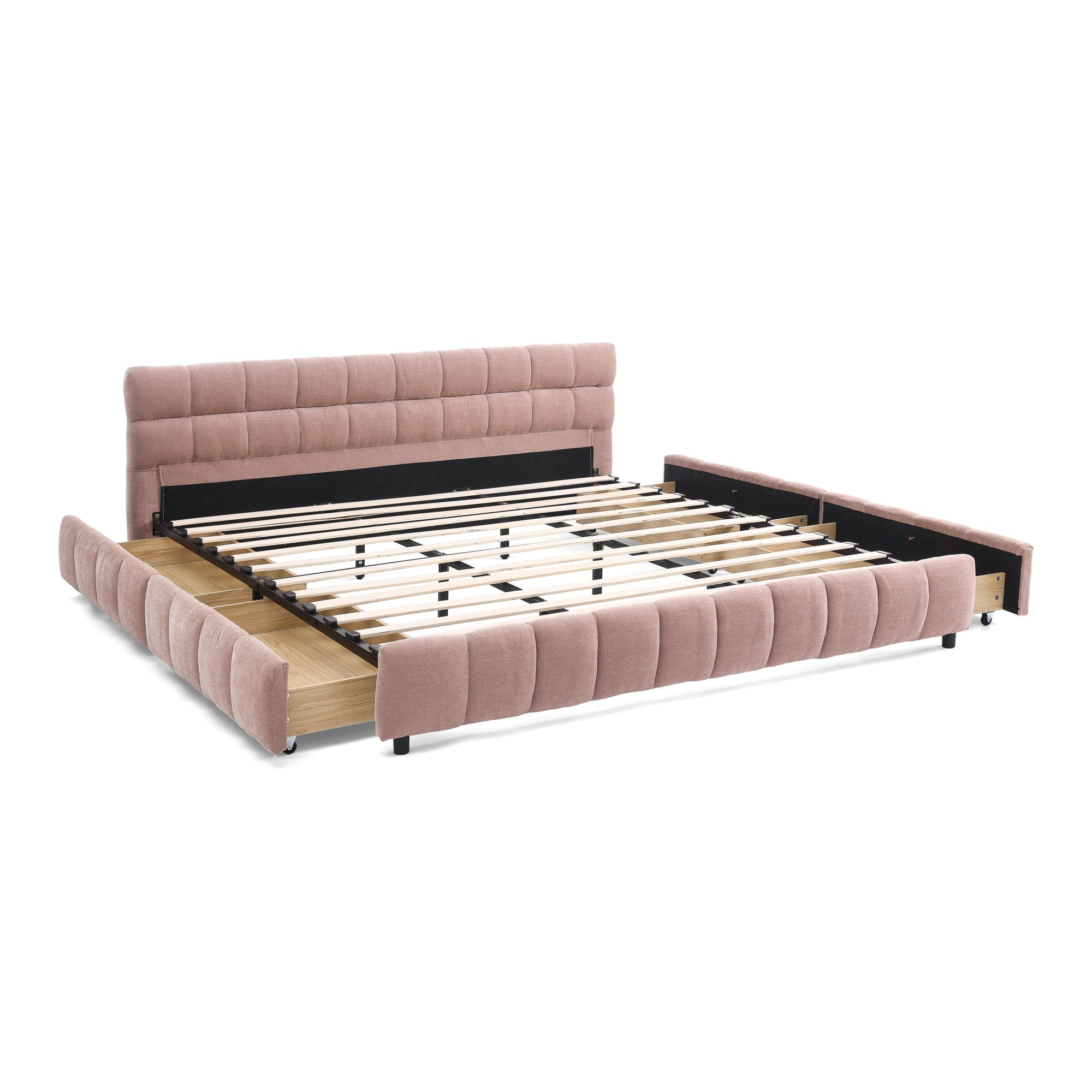 Modern Platform Bed Frame With Thick Chenille Fabric