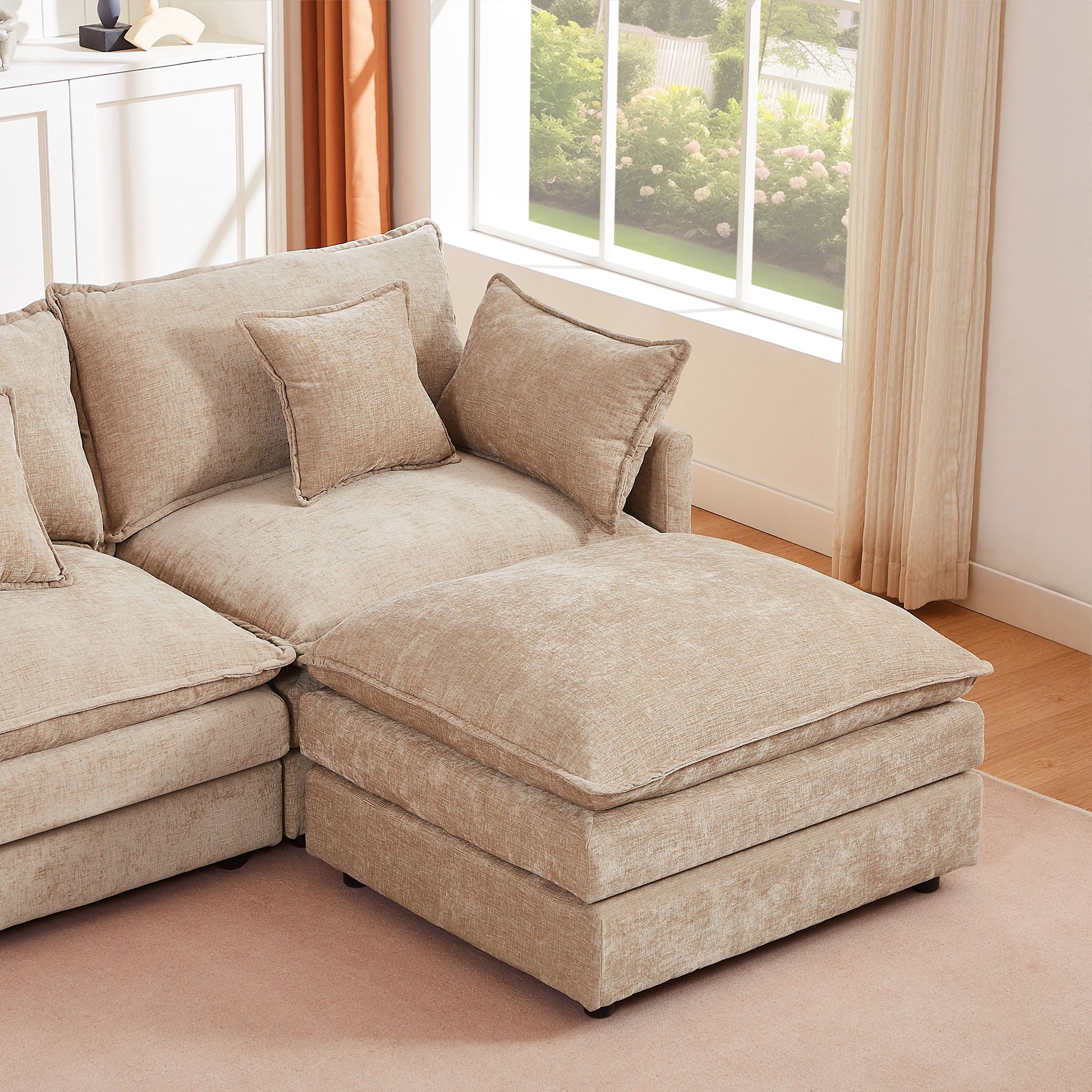 Modular L-Shaped Sectional Sofa With Movable Ottoman