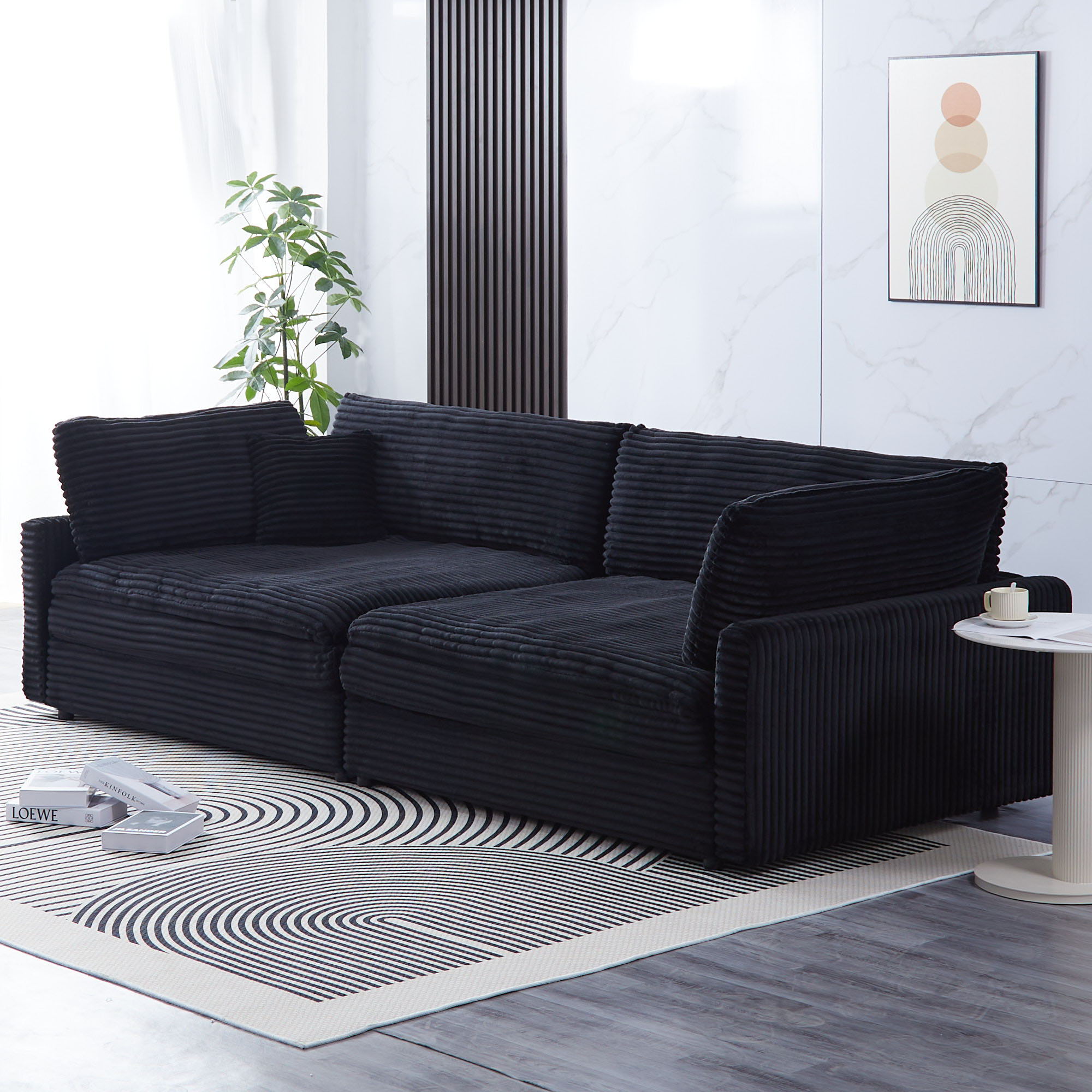 Elegant Corduroy Sofa With Throw Pillows And Backrests