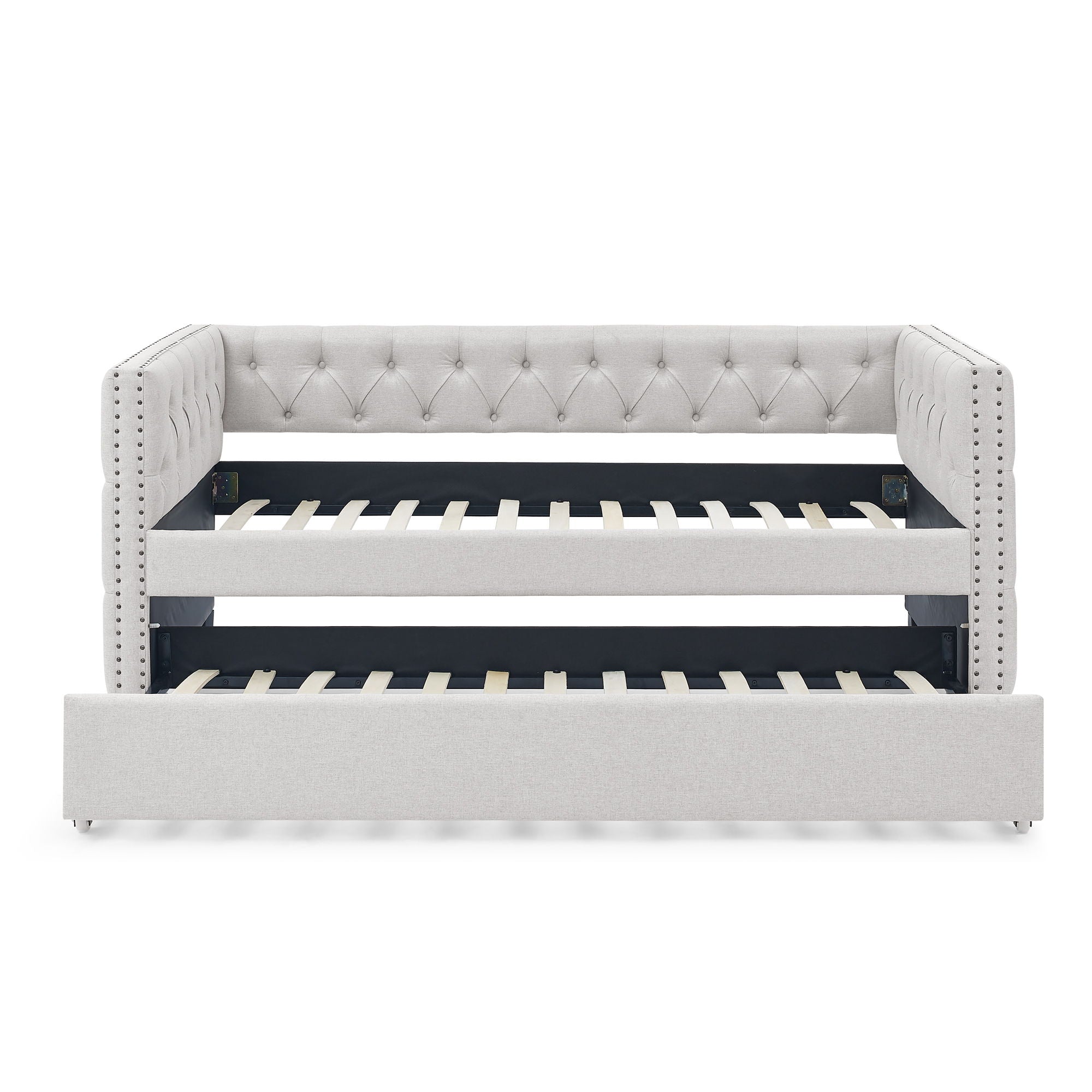 Inspired Upholstered Daybed With Trundle, Button Tufted
