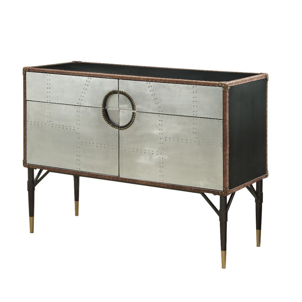 ACME Brancaster - Accent Table - Top Grain Leather & Aluminum | Meri Furniture