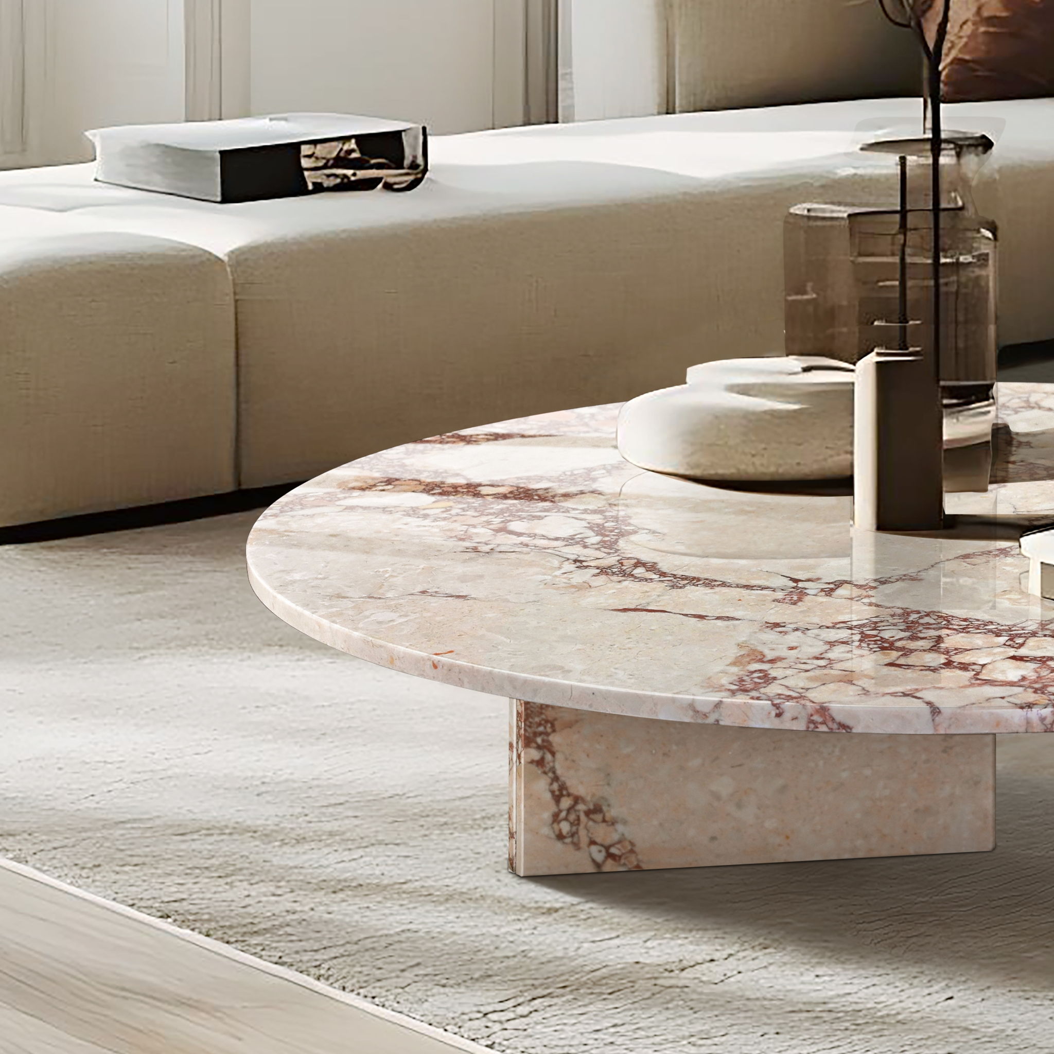 Coffee Table, Polished Surface, Genuine Stone, Designer Living Room Table - Pink