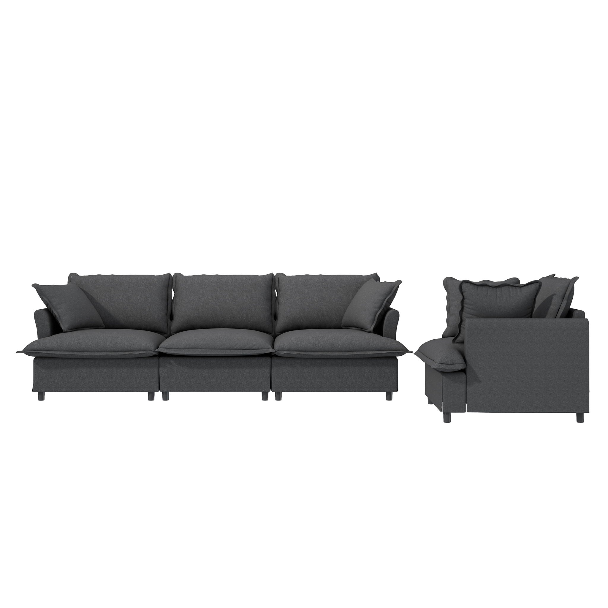 Living Room Set Modular Sectional Couch, Upholstered Sofa & Armchair & Movable Ottoman