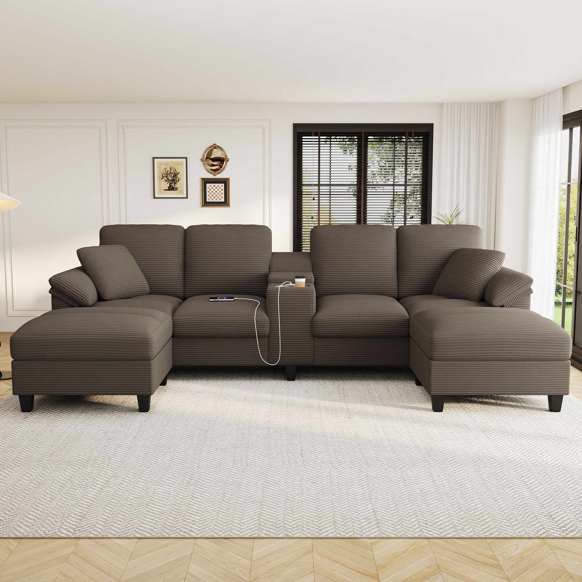 Modern U-Shaped Sectional Sofa With Storage Ottomans