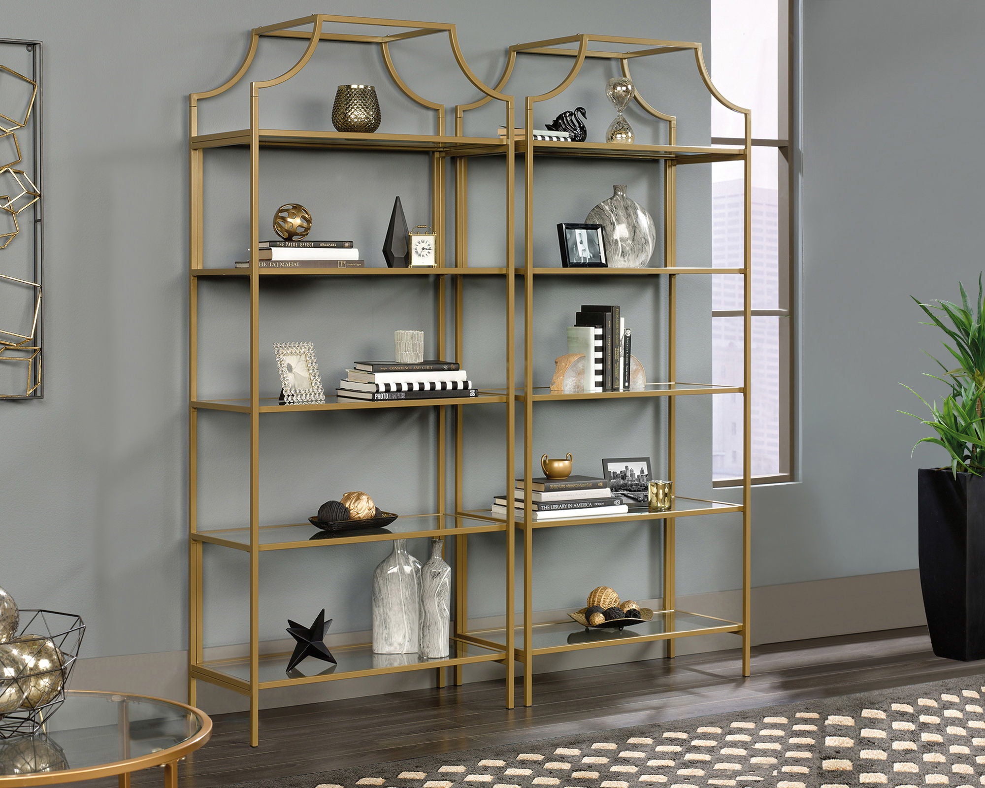 Inter Lux 5-Shelf Bookcase Satin Gold