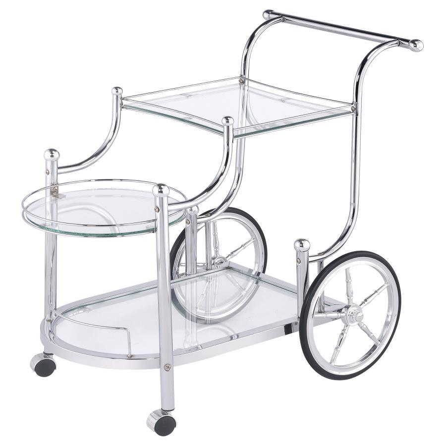 Coaster Fine Furniture Sarandon - 3-Tier Glass Shelf Metal Bar Cart - Chrome | Meri Furniture