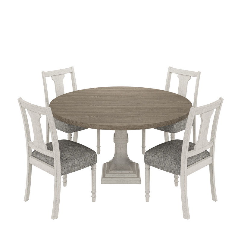 Tannen 59" Round White and Gray 5-Pc Dining Table Set