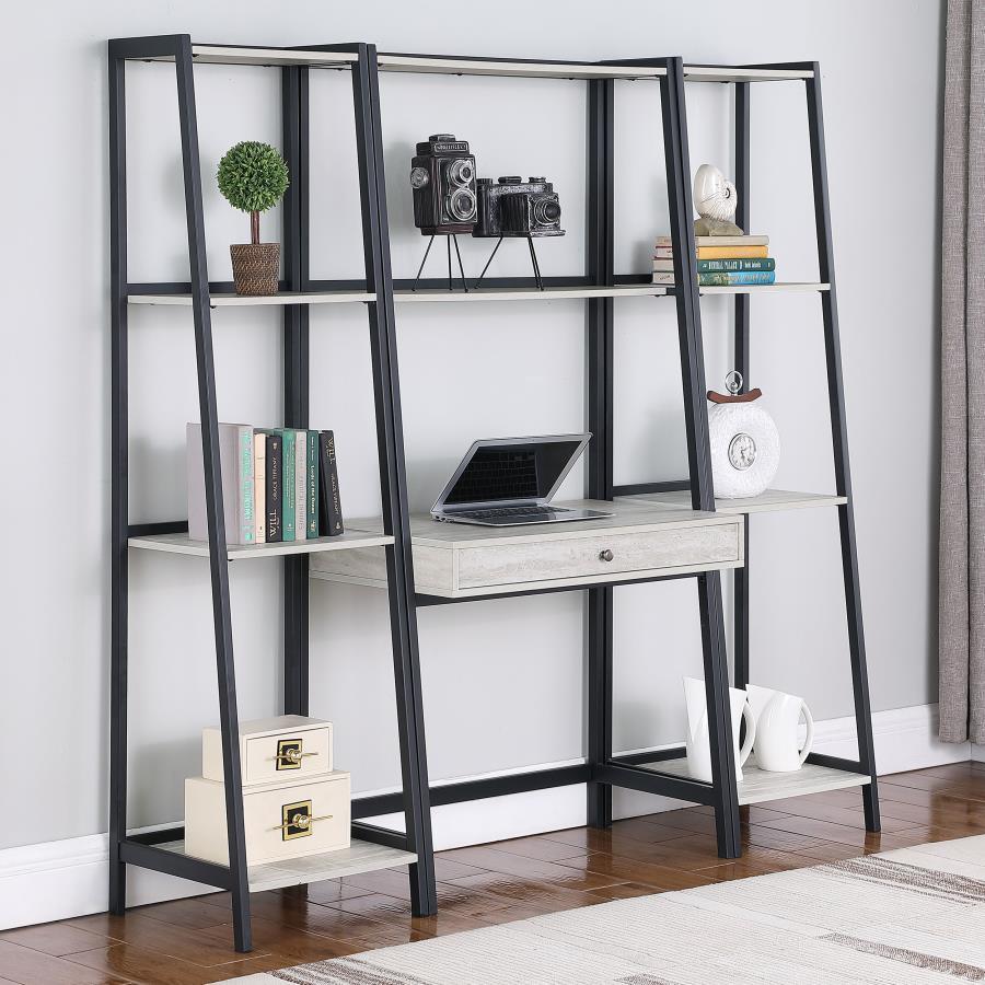 Coaster Fine Furniture Pinckard - 3 Piece Ladder Desk And Bookcase Set - Gray Stone | Meri Furniture