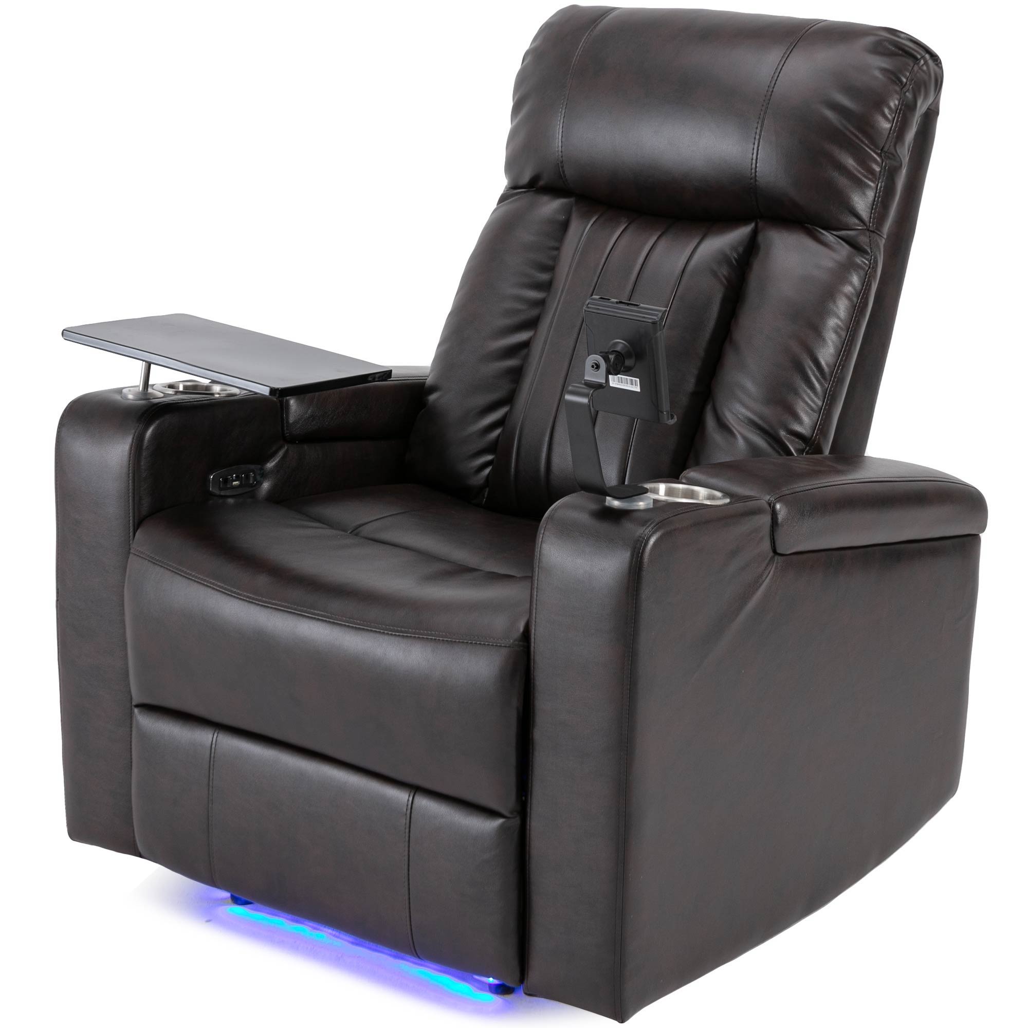Power Recliner With Storage Arms, Cupholders, Swivel Tray Table And Cell Phone Stand - Brown