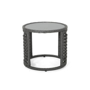 Achill - Outdoor Modern Boho Wicker Side Table With Glass Top - Gray