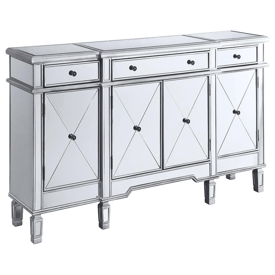 Coaster Fine Furniture Aconitum - 4 Door Mirrored Storage Accent Cabinet - Silver | Meri Furniture