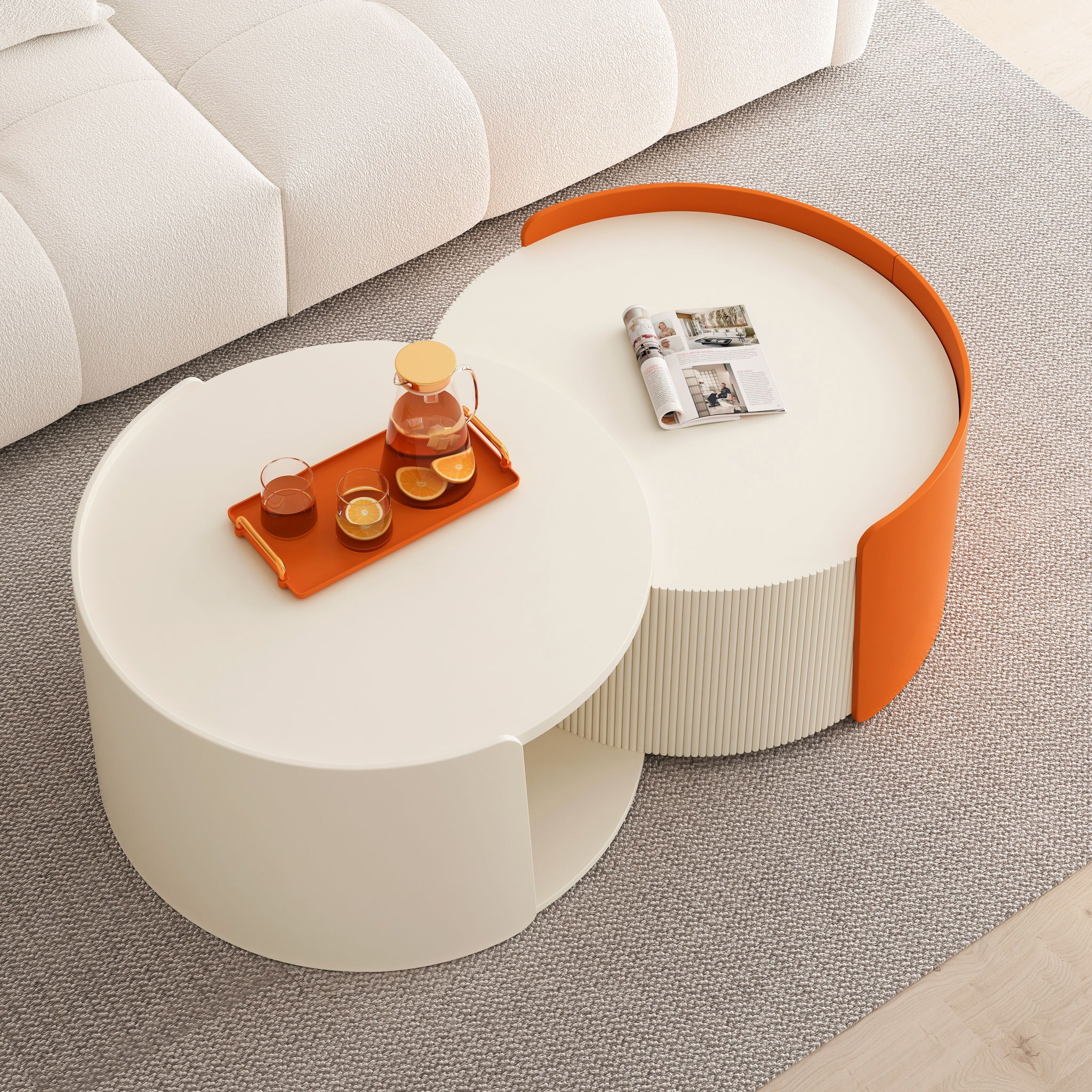 Modern Round Nesting Coffee Table With Extendable Sliding Top