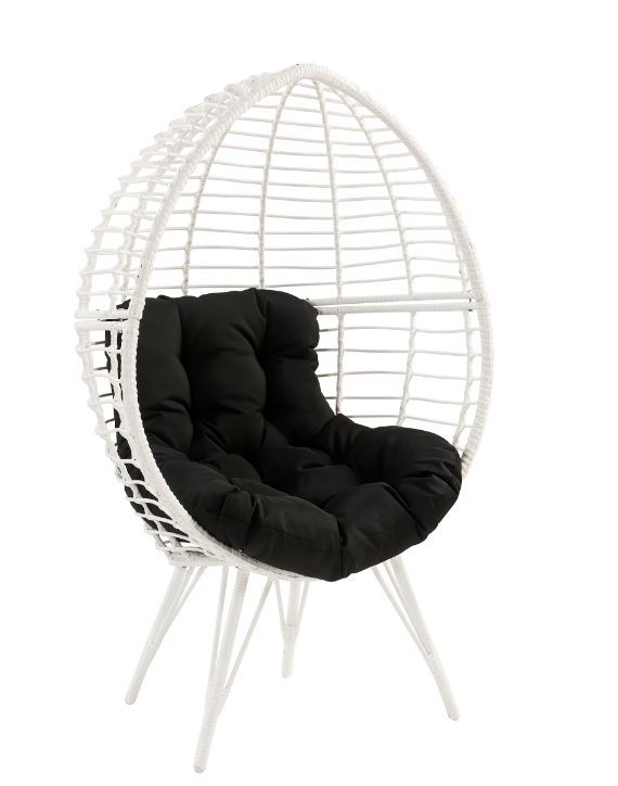 ACME Galzed - Patio Lounge Chair - Black Fabric & White Wicker | Meri Furniture