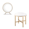 ACME Midriaks - Vanity Mirror & Stool - PU, White & Gold Finish | Meri Furniture