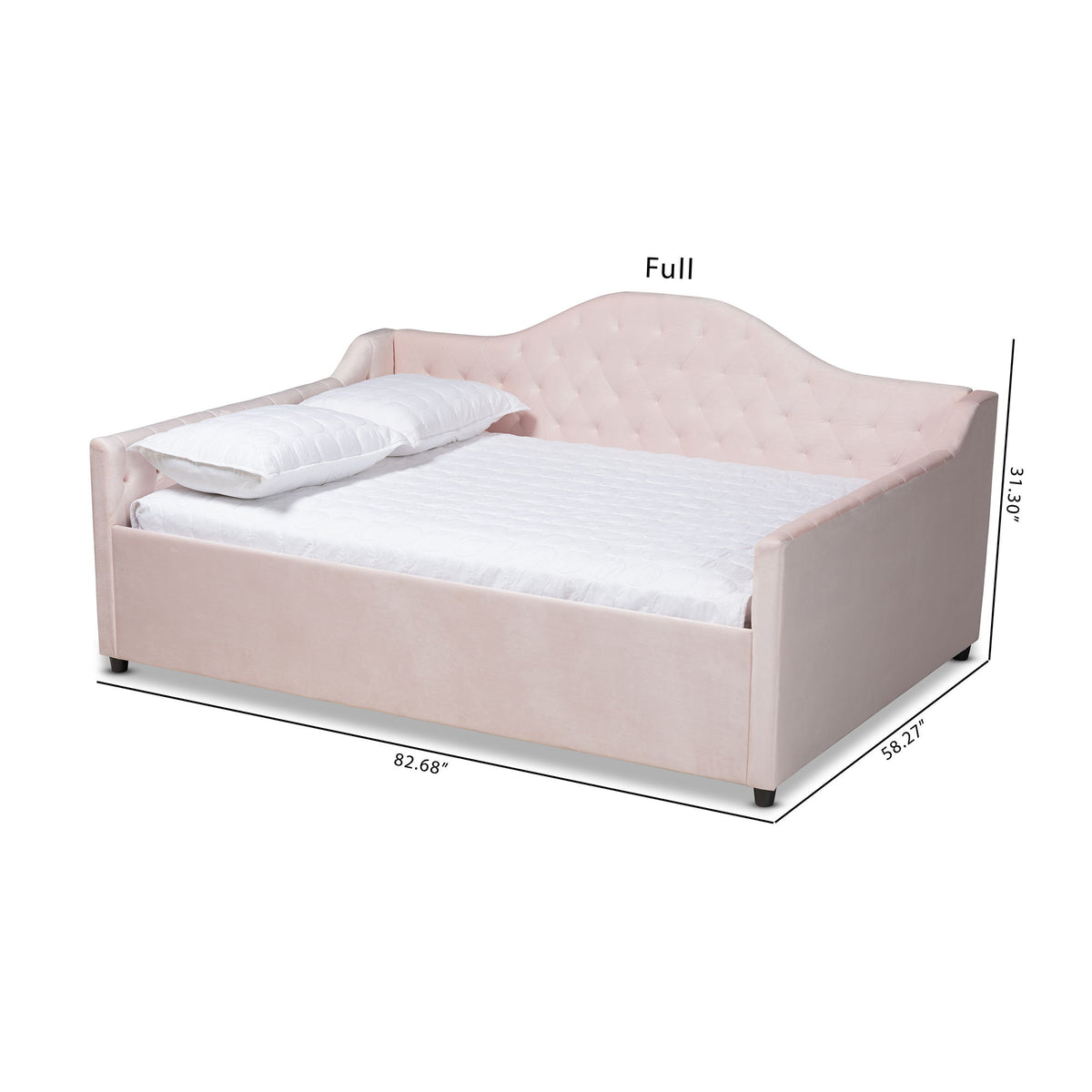 Perry Modern and Contemporary Light Pink Velvet Fabric Upholstered and Button Tufted Queen Size Daybed