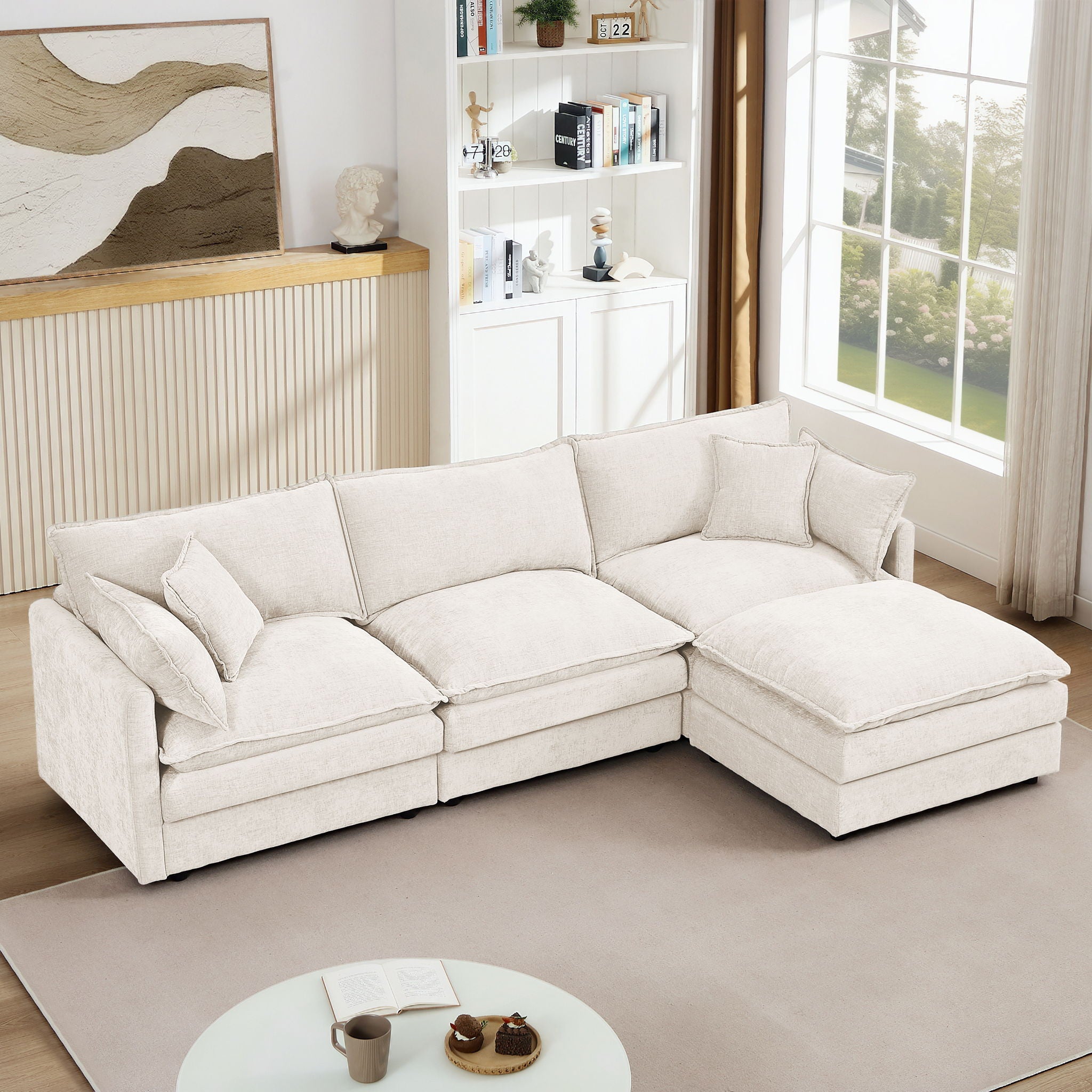 Contemporary Modular Sectional Sofa Set With Movable Ottoman