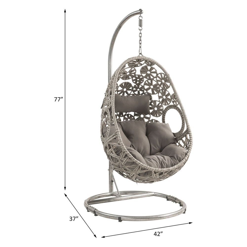 Sigar - Hanging Chair - Light Gray Fabric & Wicker
