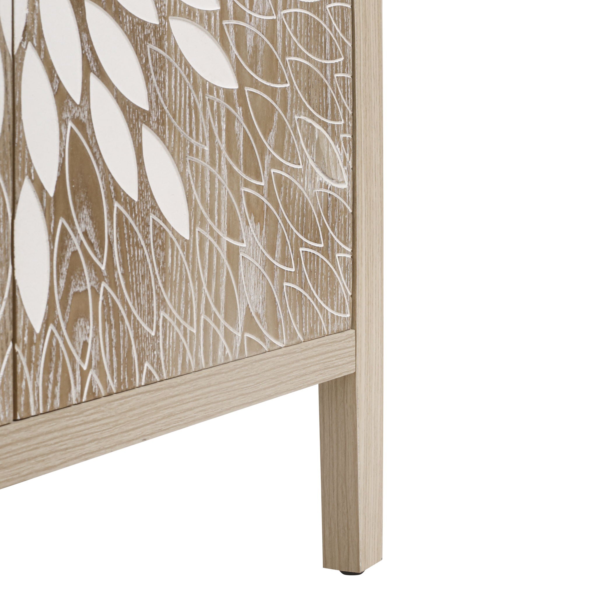 2 Door Carved Storage Cabinet With Adjustable Shelf, Accent Furniture