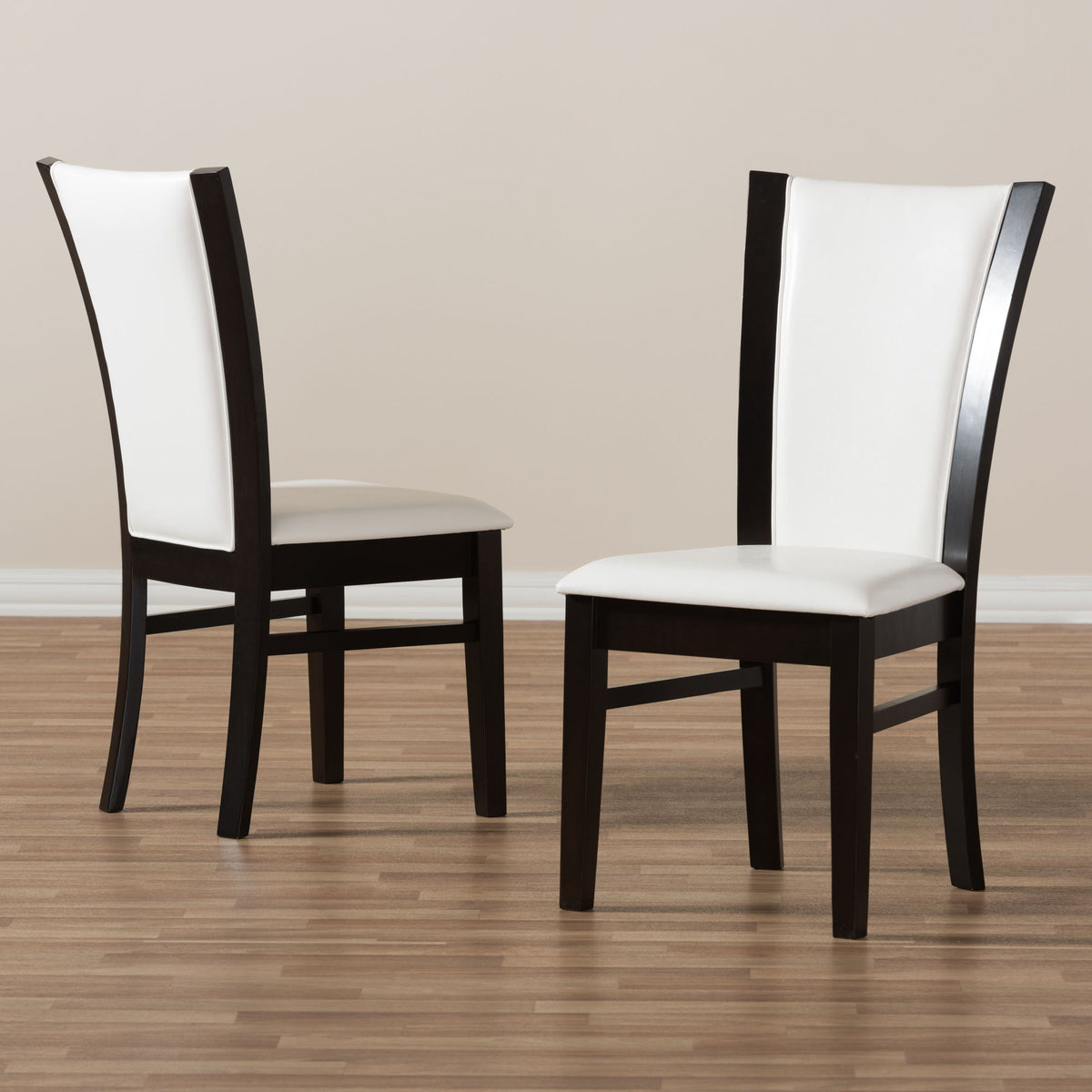 Adley Modern and Contemporary Dark Brown Finished White Faux Leather Dining Chair (Set of 2)