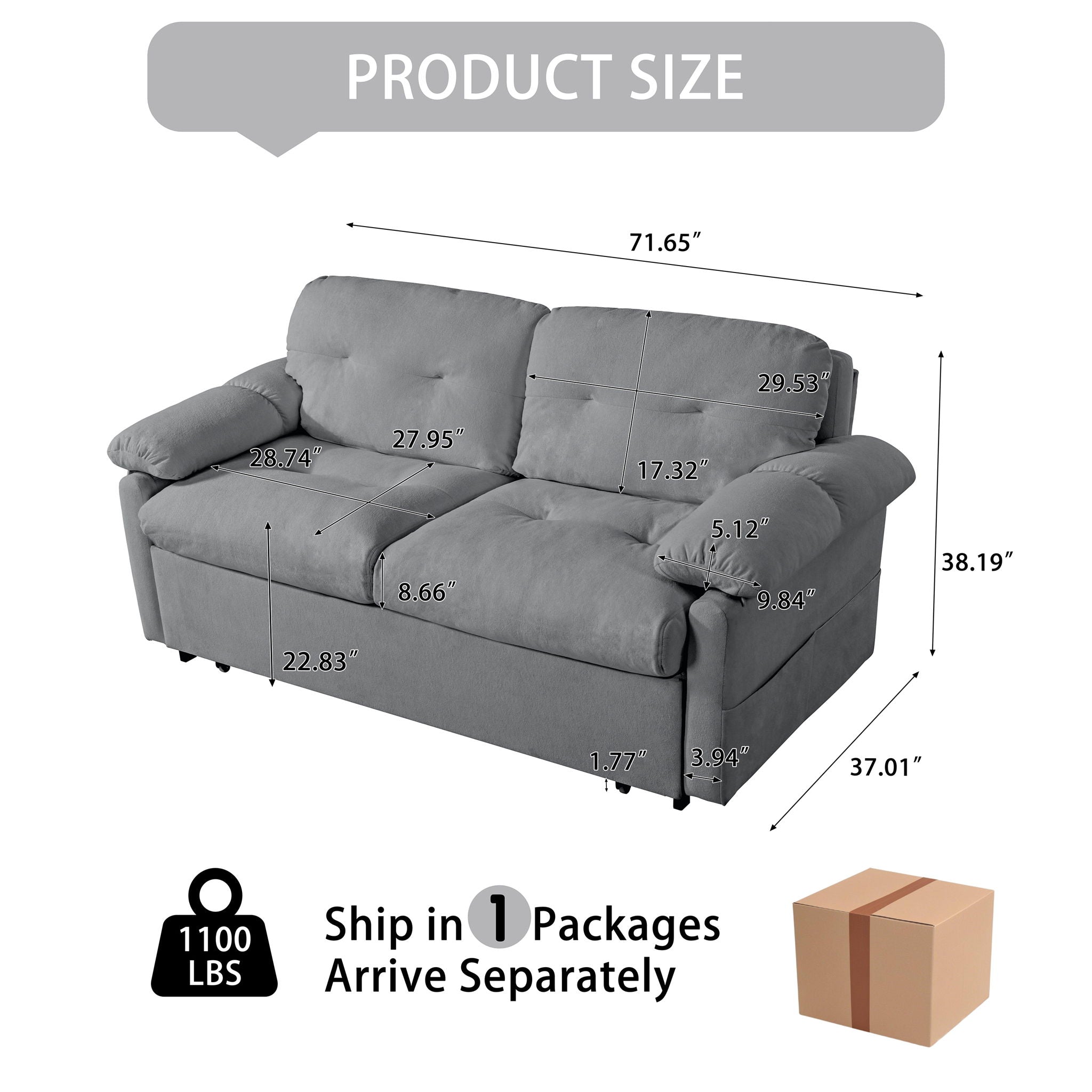 Modern Convertible Sleeper Sofa Bed With Pull-Out Queen Design, Side Storage & Thick Cushions
