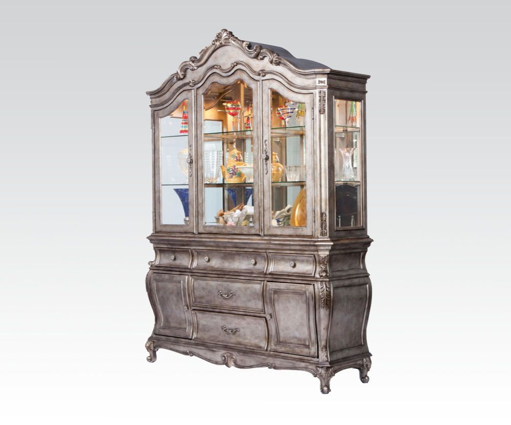 Hutch & Buffet • Hutch: Touch Light, 2 Glass Doors (Inside: 3 Compartments with 2 Glass Shelves)