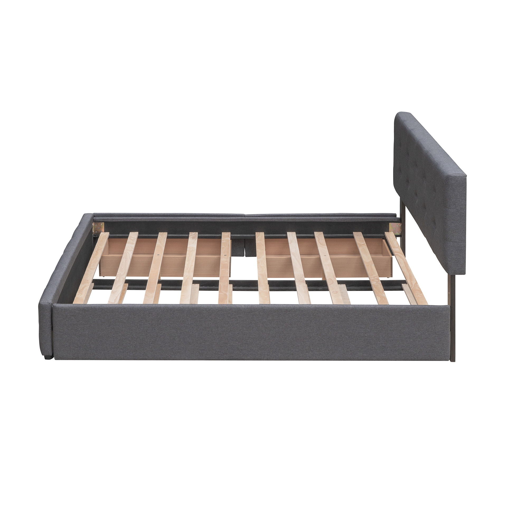 Upholstered Platform Bed With Classic Headboard And Drawers, No Box Spring Needed