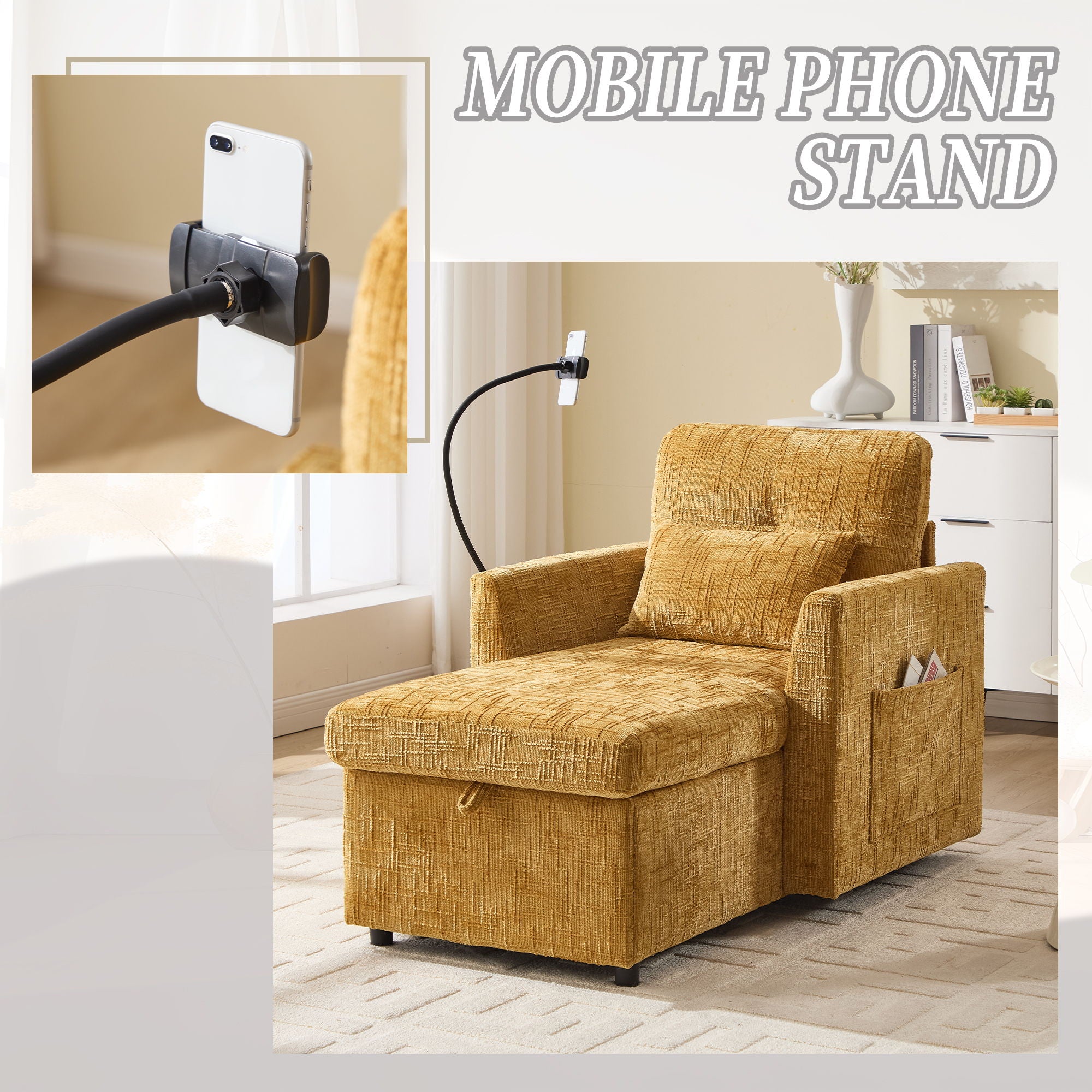 Multifunctional Chenille Recliner Sofa With Storage And Phone Bracket