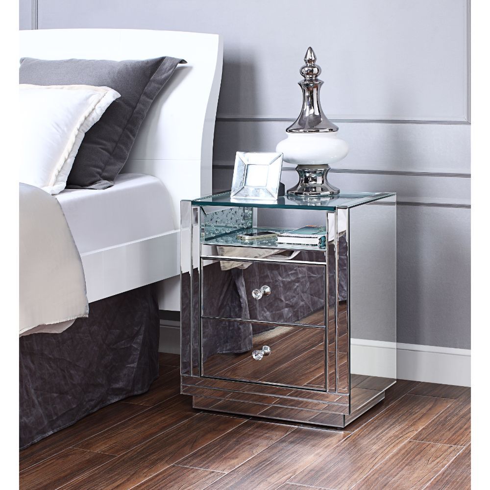 Nysa - 20" X 14" Accent Table - Mirrored & Faux Crystals