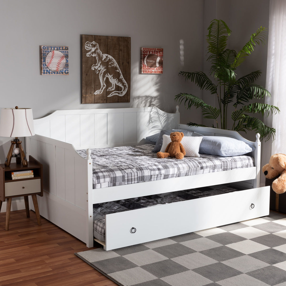 Millie Cottage Farmhouse White Finished Wood Full Size Daybed with Twin Size Trundle