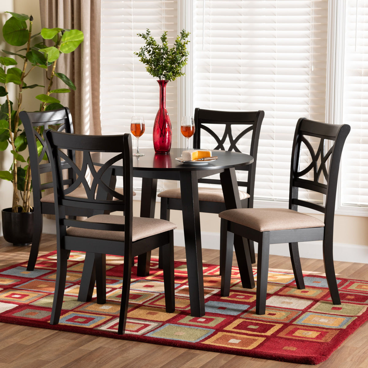 Brooke Modern Beige Fabric and Dark Brown Finished Wood 5-Piece Dining Set