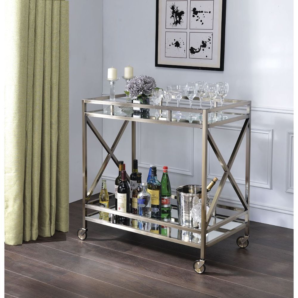 ACME Kristensen - Serving Cart - Antique Gold & Mirror | Meri Furniture