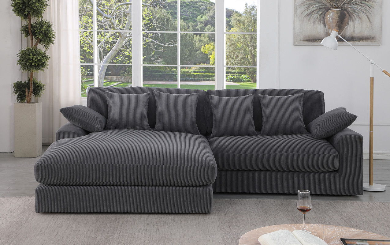 Mystic 105"W Dark Gray Corduroy Reversible Sectional Sofa Chaise