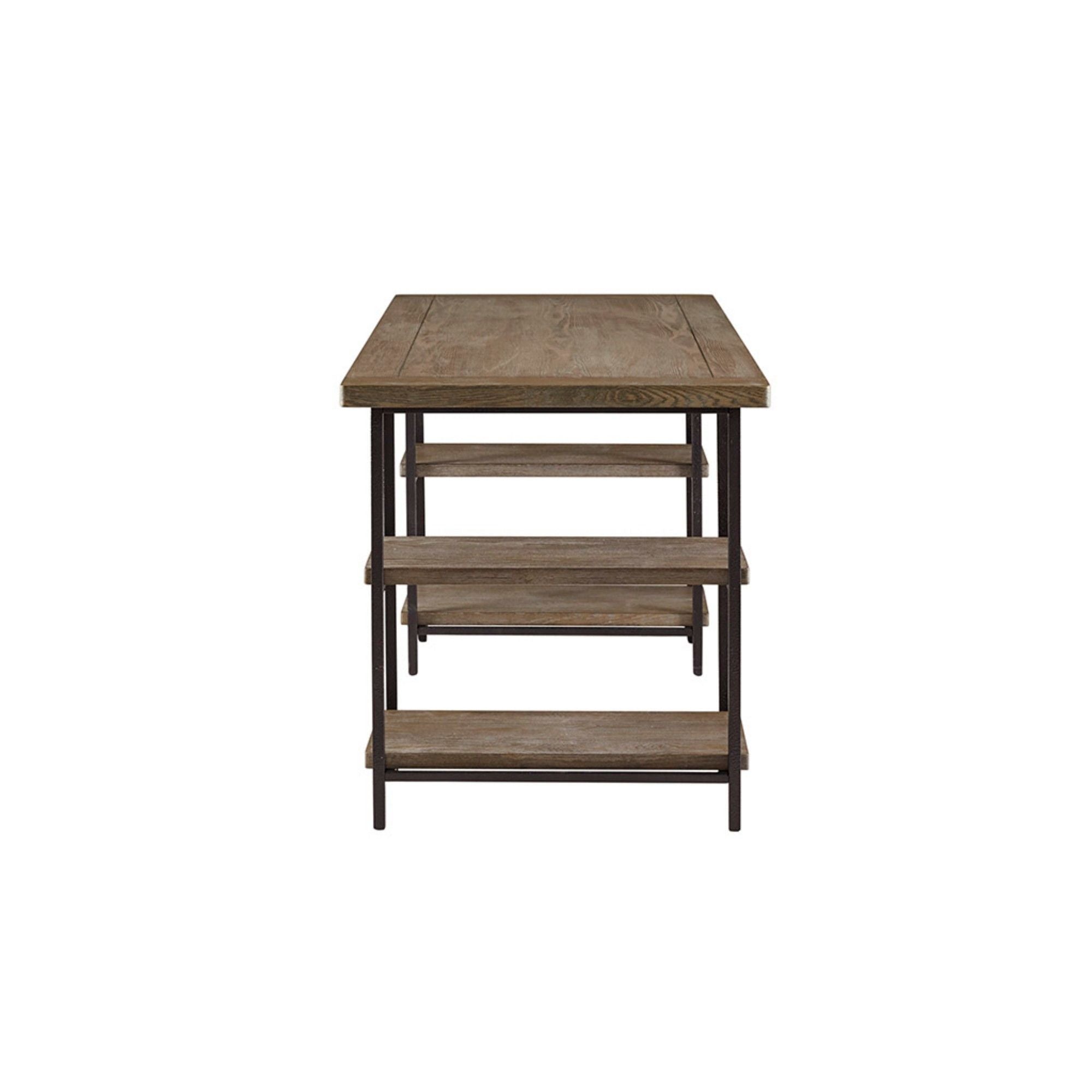 Industrial Style Metal Frame Accent Desk With Side Shelving - Gray