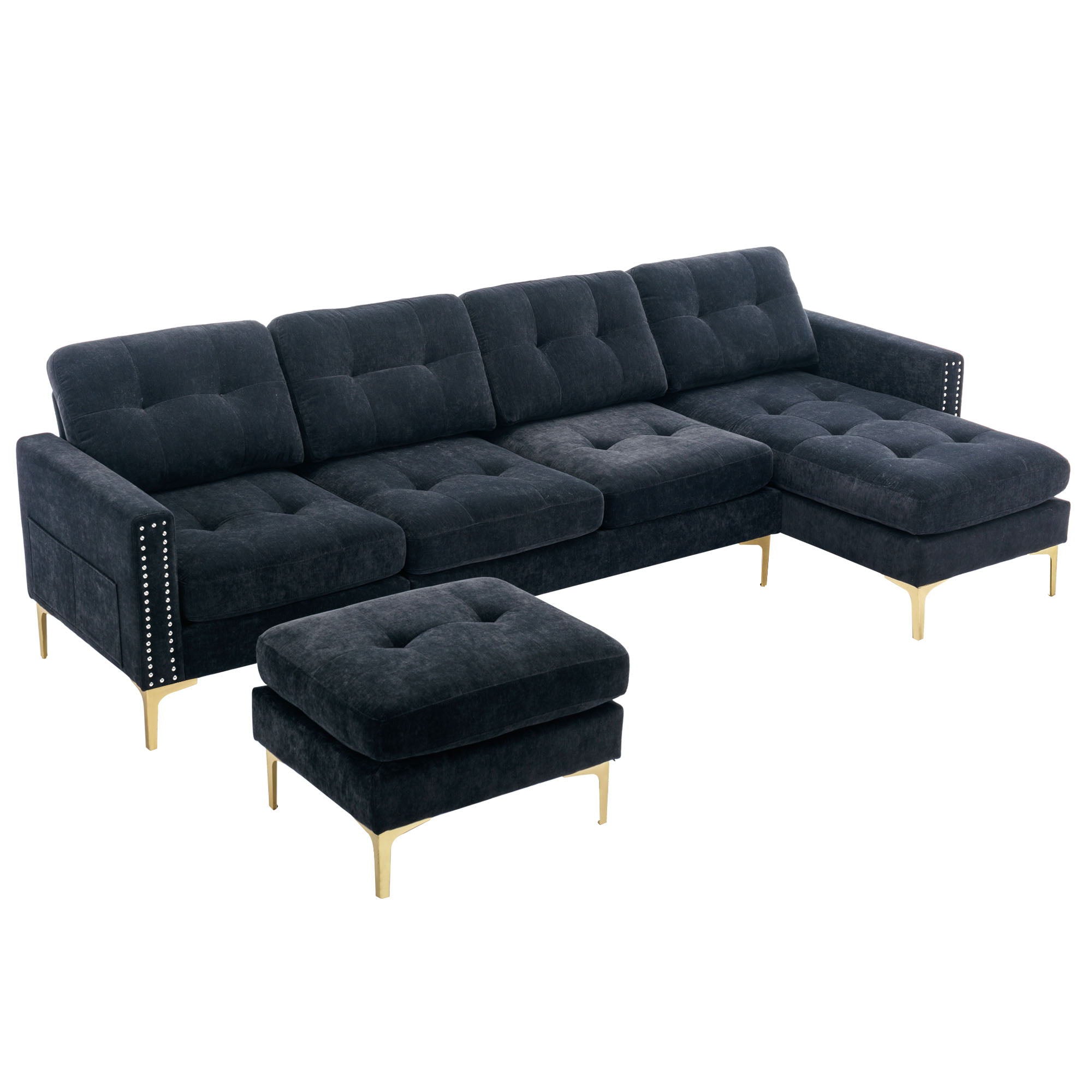 Modern L - Shape Convertible Sectional Sofa With Movable Ottoman