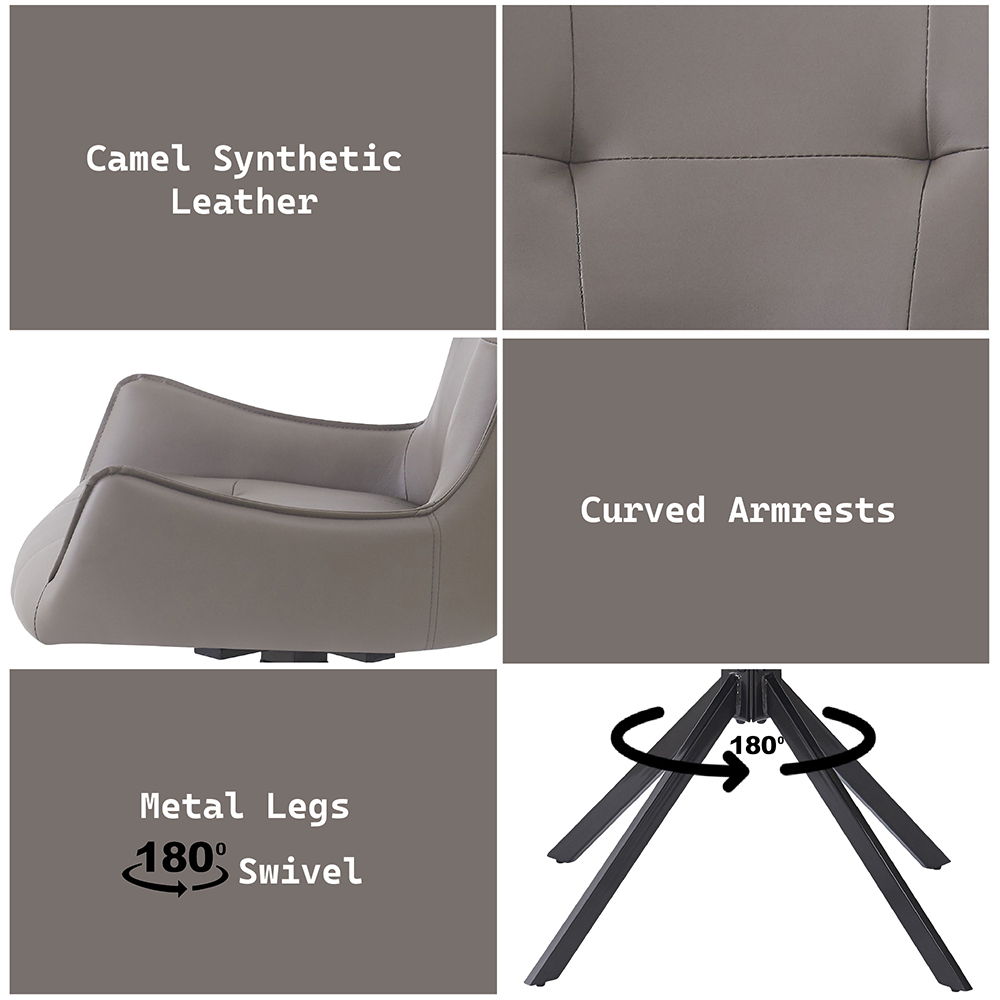 Damita - Camel Synthetic Leather Side Chair With Swivel Set of 2) - Gray & Black Finsh