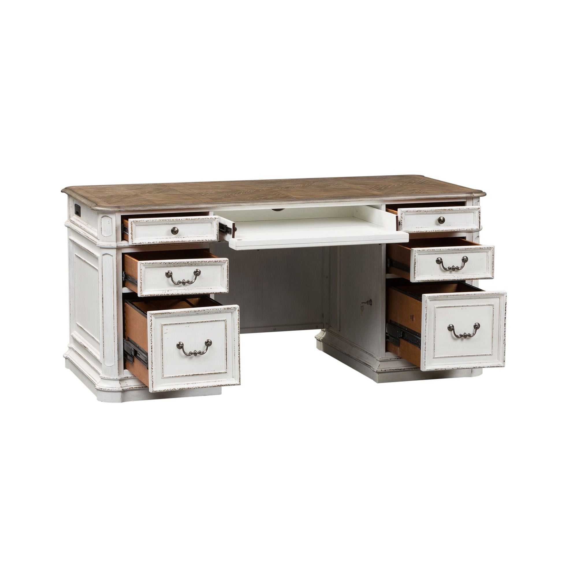 Liberty Furniture Magnolia Manor - 5 Piece Home Office Set (Complete Desk) - White | Meri Furniture