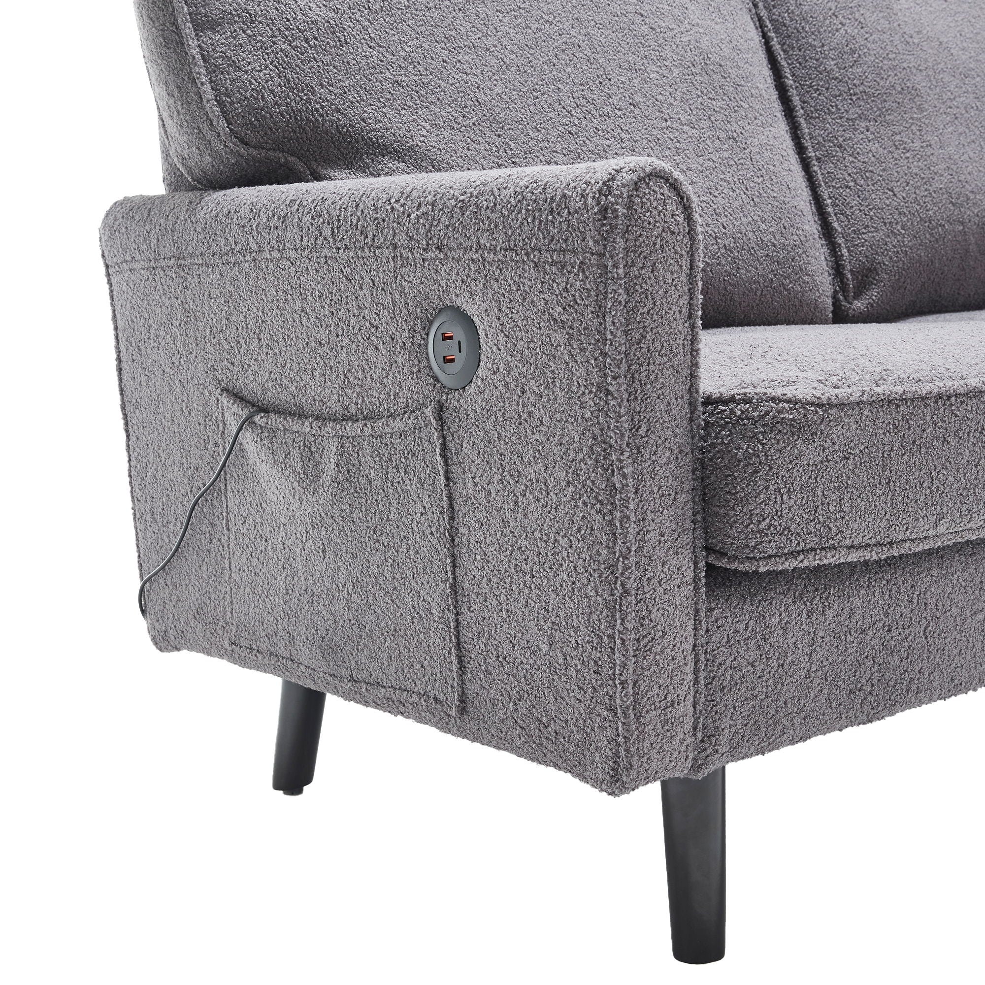 Mid Century Modern Loveseat Sofa With USB Ports, Removable Pillow Cover