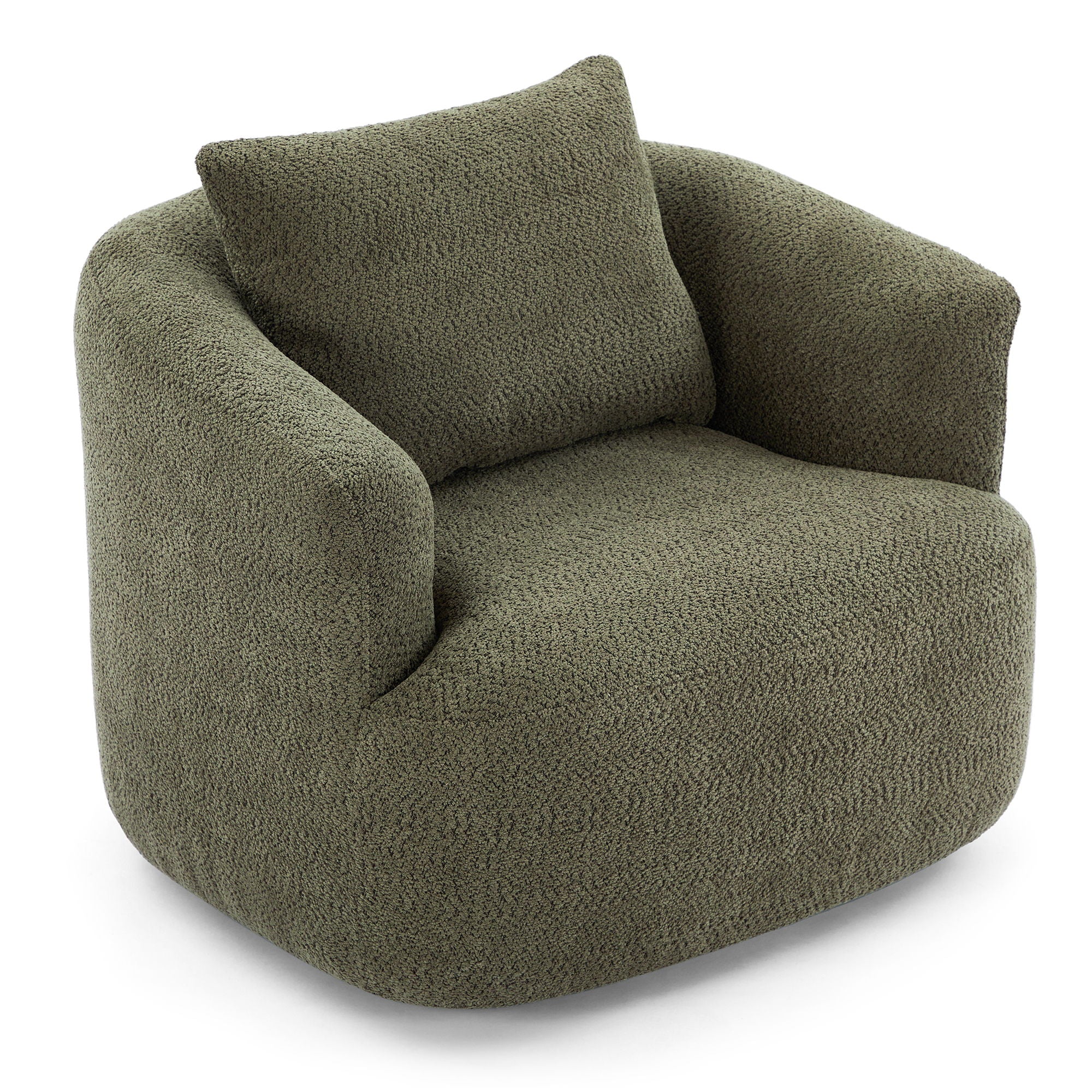 360° Swivel Barrel Sofa Chair With Throw Pillow, Chenille Upholstered Accent Chair