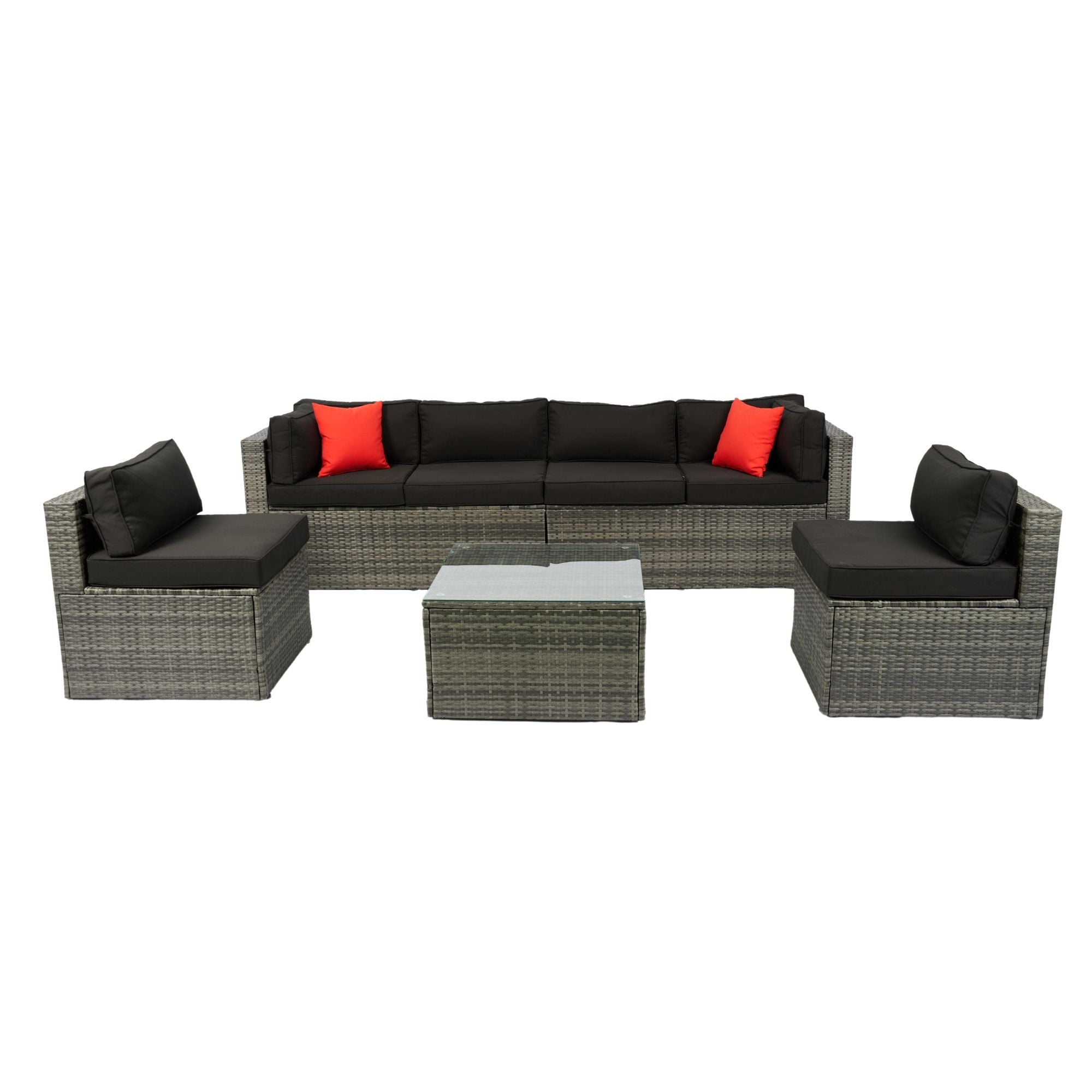 5 Pieces Rattan Sectional Outdoor Furniture Cushioned U Sof Set With 2 Pillow - Gray / Black