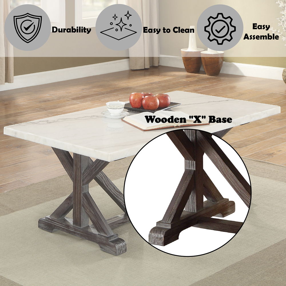 Romina - Coffee Table - White Marble Top & Weathered Espresso